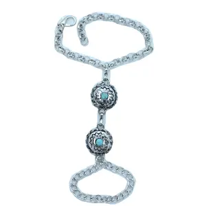 Women Wrist Wrap Around Bracelet Antique Silver Metal Fashion Jewelry Turquoise Blue Flower