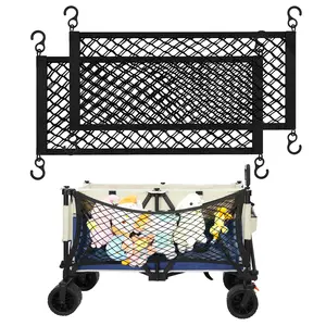 Heavy Duty Wagon Cargo Net, Double-Layer Wagon Accessories for Beach Wagons Carts, Elastic Storage Organizer Net with Hook, 31.5in x 14.5in, 2 Pack