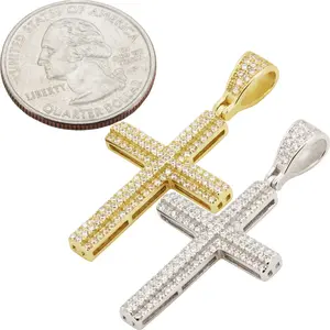 925 Sterling Silver 14k Gold Vermeil AAA Cubic Zirconia Cross Pendant
