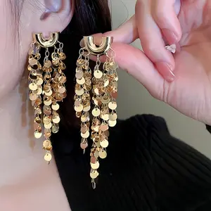 Fashion Elegant Tassel Sequin Heavy Craft Earrings High-end Metal Accessories