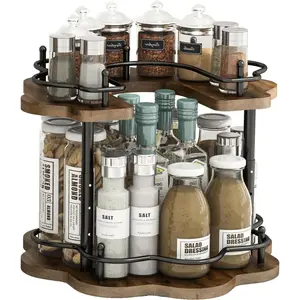 2 Tier Lazy Susan Organizer,2-Tier Spinning Spice Rack with Stable Carousel Base & 4 for Cupboard Countertop Dining Table Cupboard (Petal Shape)