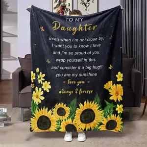 Sunflower Pattern Blanket, To My Daughter Soft Throw Blanket, Air-conditioned Room Blanket, Warm Nap Blanket for Home Office Travel Camping, Gift for Daughter