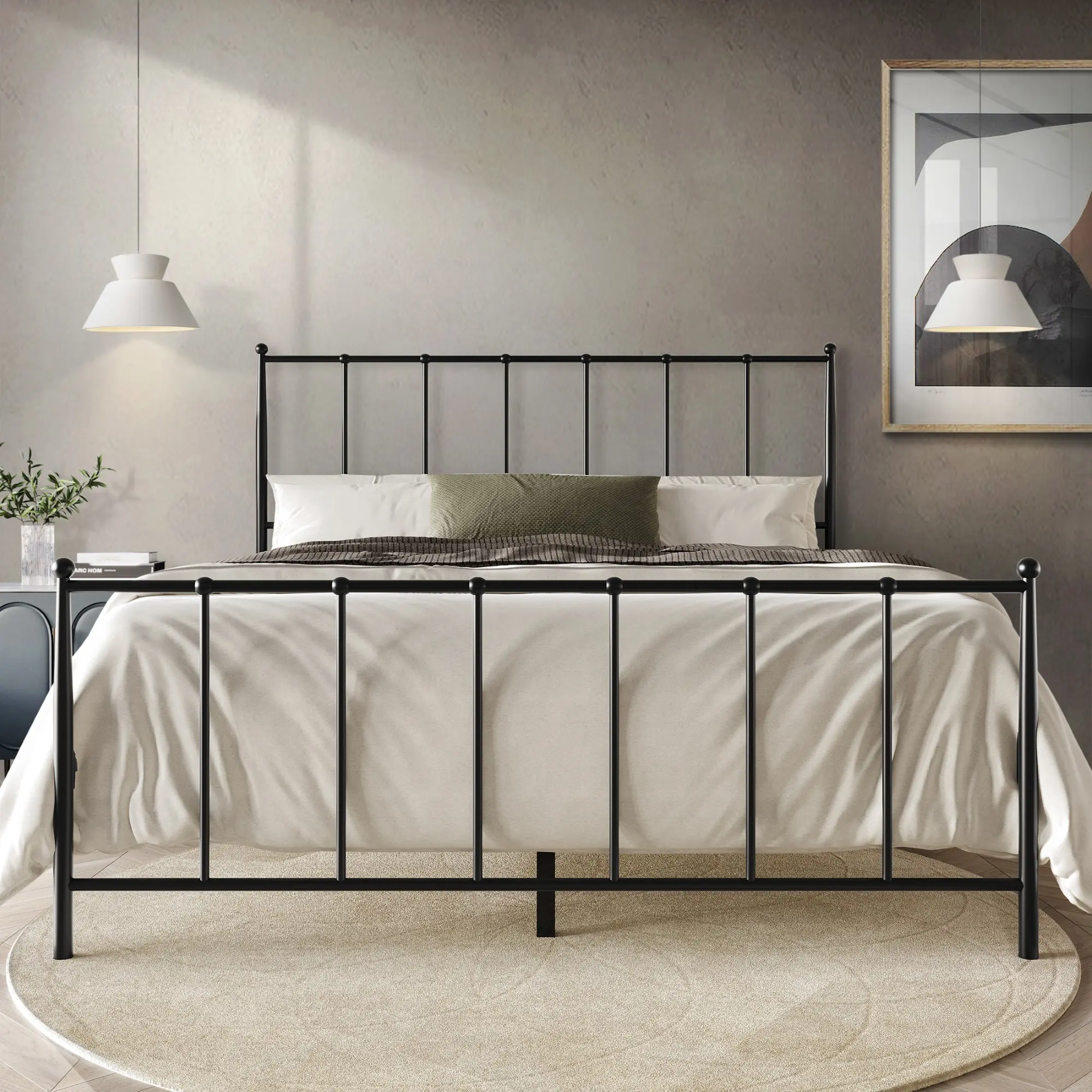 Modern Metal Open-Frame Bed with Headboard and Footboard