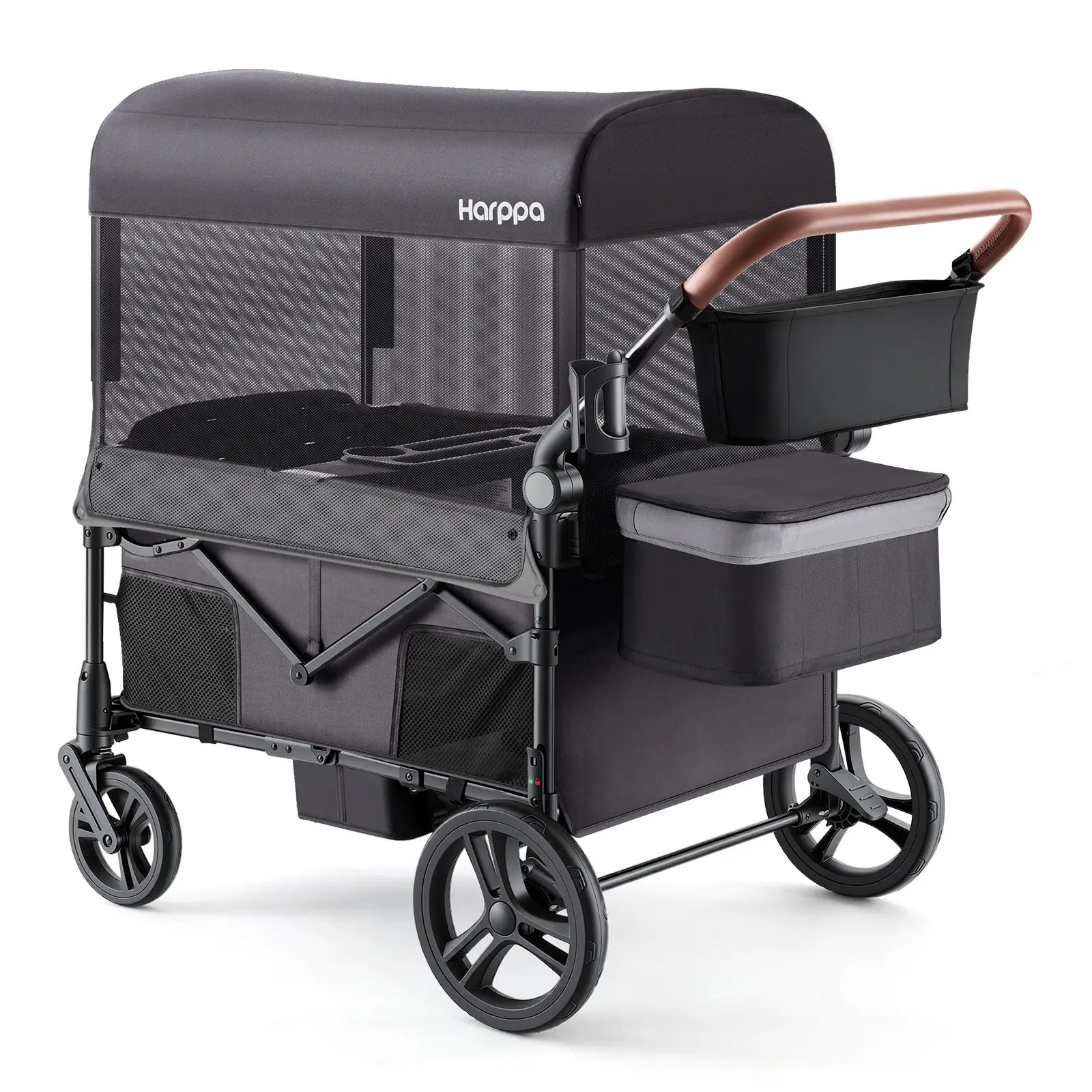 HARPPA 4-Seater Foldable Wagon Stroller for Babies & Toddlers, UPF50+ Canopy, Mosquito Net, All-Terrain Wheels, Adjustable Handle, Cup Holder, Storage Bag, Strollers for Babies