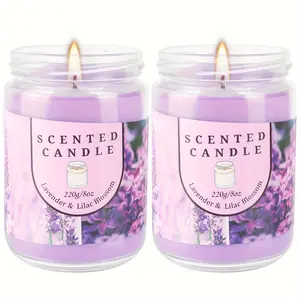 A Pack of 2 Pieces Lavender and Lilac Eliminate Odor Candle Gift for Women Suit, Household Soy Wax Aromatherapy Candle Decor Ornaments Freshener Decoration