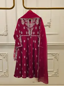 Aghanoor 3 Piece - Pure Chiffon Embroidered Frock