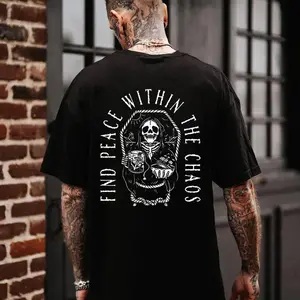 FIND PEACE WITHIN THE CHAOS SKull T-shirt, Top Menswear Cotton Tee Shirt, Unisex Fashion, Soft Fabric, ShortSleeve, Regular Fit, Casual Streetwear