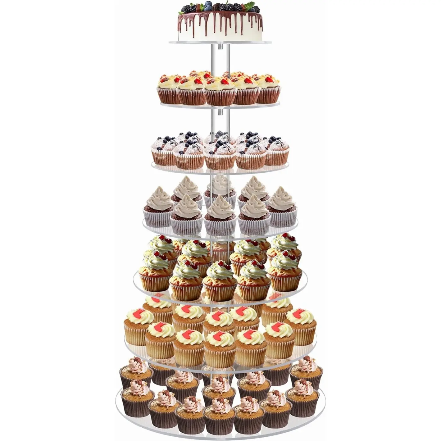 Acrylic 7-Tier Cupcake & Cake Stand, Dessert Tower Tree, Clear Pastry Display Holder for Party, Wedding Home & Festive Decorations