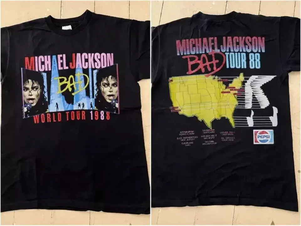 Michael Jackson Bad Tour 1988 Unisex Black T-Shirt Heavyweight T-shirt