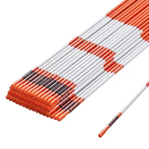 VEVOR Driveway Markers, 100 PCS 48 inch, 0.4 inch Diameter, Orange Fiberglass Poles Snow Stakes with Reflective Tape, 12" Steel Drill Bit & Protection Gloves for Parking Lots, Walkways Easy Visibility