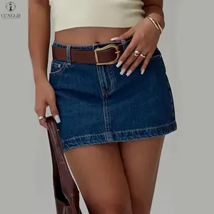 Womens Denim Skirt Casual Mini Jean Skirt Stretch Low Waist Jean Skirt for Women Zip Fly Denim Mini Skirts