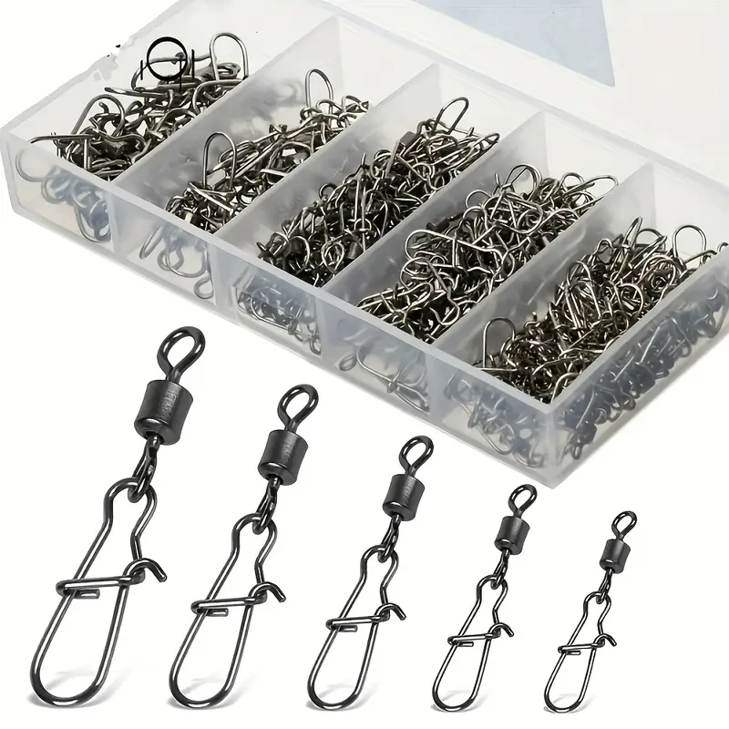 50pcs/box 4-12# Figure-of-eight Clip Set, High Quality Durable And Sturdy Connector, The Best Choice For Anglers，Fishing swivel and pin, bait connector, fishing gear accessories, Fishing Tackle, Fishing Accessories Kit, Fishing Supplies