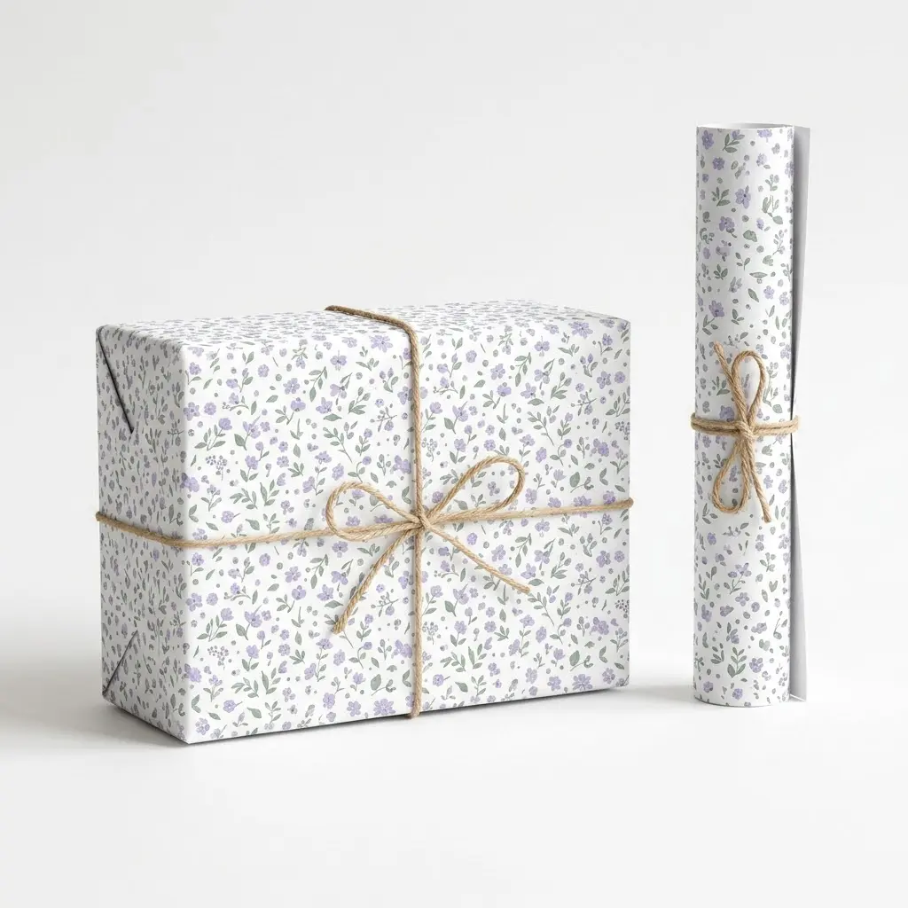 Lavender Ditsy Gift Wrap Set with Natural Twine for Stylish Packaging and Gift Wrapping