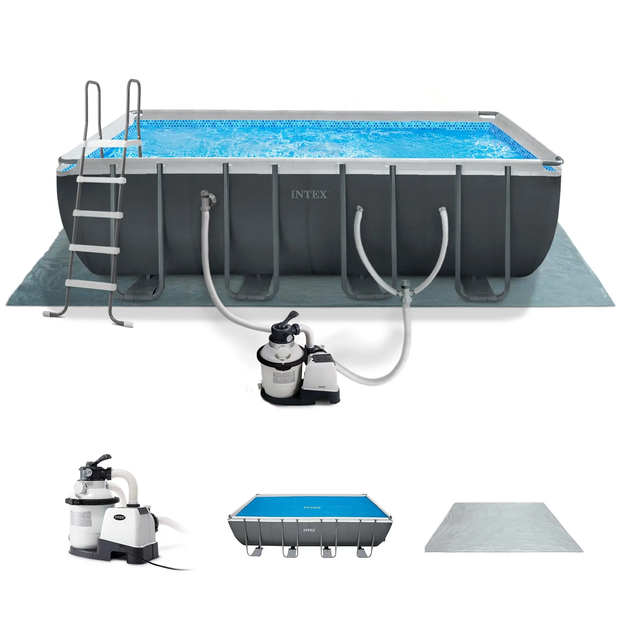 INTEX Ultra 18'x 9'x52" Ultra XTR Rectangular Frame Swimming Pool & Solar Cover