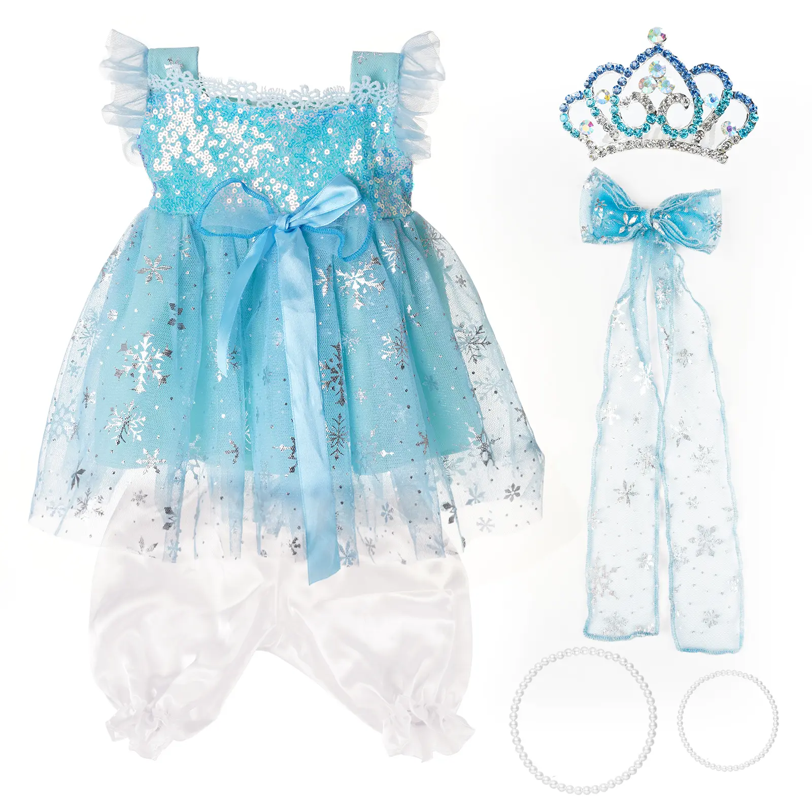 Vacos 6PCS Doll Clothes Set - Handmade Sparkly Blue Gauze Princess Dress with Crown, Perfect Fit for 17-22 in Collectible Toys, Unique & Charming Outfit for Adult Collectors, Photography Use