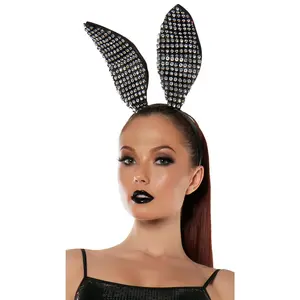 Black Sparkle Tall Bunny Ears Costume Headband