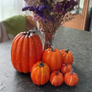 7pcs Halloween Pumpkin Decor Set, Realistic Multi-Color Pumpkin Ornaments, Festival Party Props, Photography Accessories