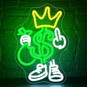 Dollar Symbol Neon Lights, Suitable for Wall Decoration, With Crown Shape, USB-Adjustable LED Neon Lights, Suitable for Beer Bars, Kitchens, Restaurants, Family Bars, Pubs, Parties, Men's Exclusive Spaces, Clubs, Shops, Hotels, Birthday Party gifts.