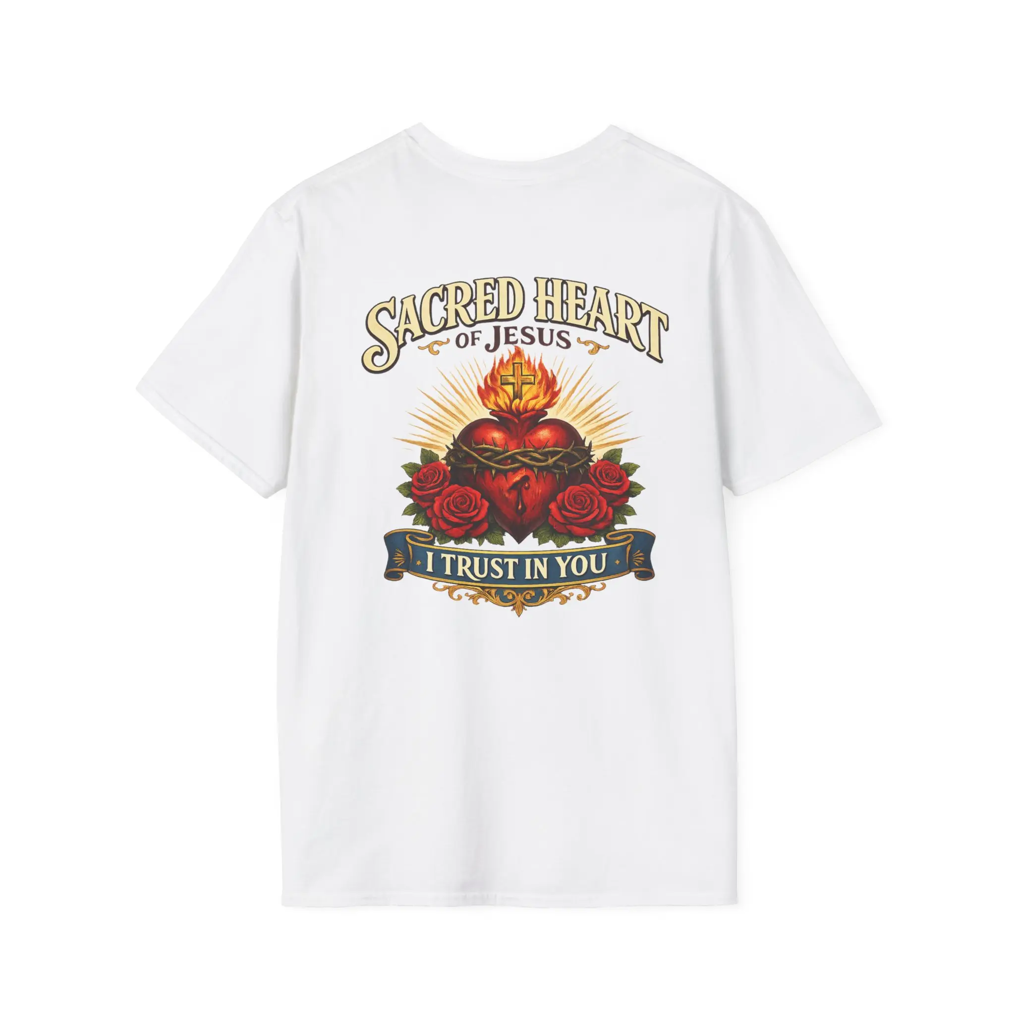 Sacred Heart Rose Illustration T-Shirt | Religious Devotional Chest Print