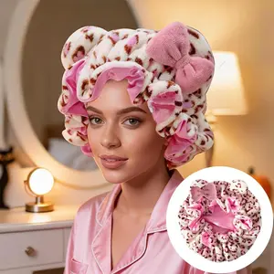 Leopard Print Satin Lined Sleep Cap, Lightweight Brimless Hair Bonnet, Elastic Stretch, for Curly & Wavy Hair, Nighttime & Daily Use, Valentine's Day Gift