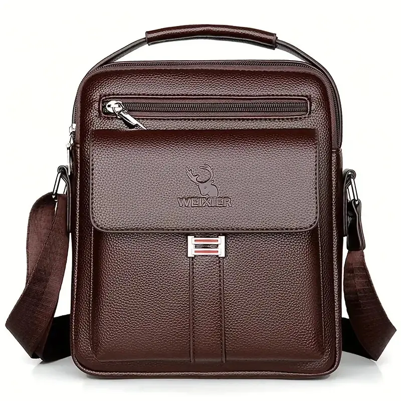 Maxoner Leather Messenger Bag - Adjustable Multi-Use Crossbody Sling Handbag, Fashionable Minimalist Plain Lightweight Dark Brown Men's Purse for Travel Work [Local Delivery], Fashionable Shoulder Bag, Travel Chest Bag backtoschool