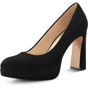 Platform Heels Women’s Pumps Black White Nude Closed Toe Chunky Heel Shoes
