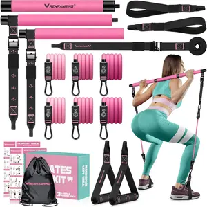 Pilates Bar Kit with Resistance Bands, Multifunctional Yoga Pilates Bar with Heavy-Duty Metal Adjustment Buckle for Women & Men, Home Gym Pilates Resistance Bar Kit for Full Body Workouts