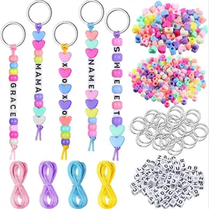 285 Piece DIY Keychain Making Kit, Adjustable Letter Heart Transparent Beads, Bead Mix, Interchangeable Beads, Birthday Party Small Gift, Craft Supplies