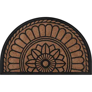 Half Round Door Mat, Non-Slip Welcome Entrance Way Mat, Durable Rubber Door Mats, Low-Profile Heavy Duty Doormat, Half Circle Mats for Garage, Patio, High Traffic Areas, 23.5" x 35.5", Coffee