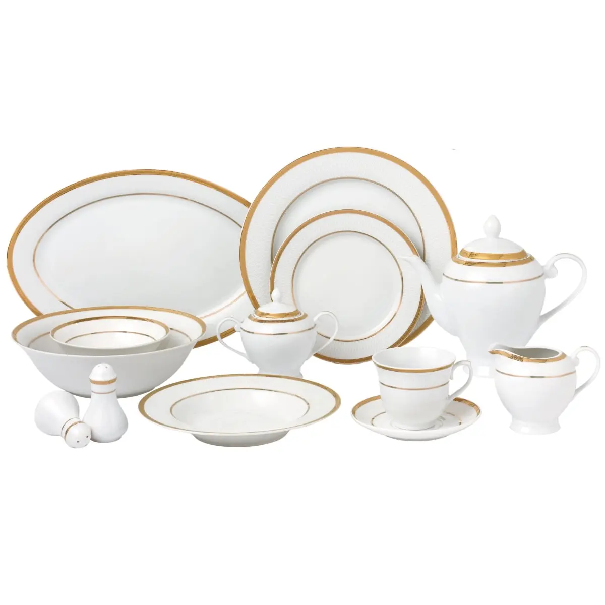 Lorenzo Import Josephine-57 57 Piece Border Porcelain Dinnerware Set, Gold - Service for 8 Josephine