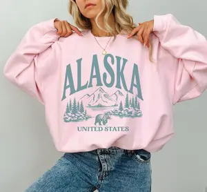 Alaska State Bear Sweatshirt, Vintage Outdoor Hiking Hoodie, Trendy Oversized Vacation Top, Cute Alaska Adventure Sweatshirt