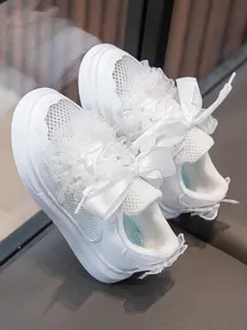 Girls' Breathable Lace Bow Sneakers, Spring Summer 2026 New Style, Princess Casual Board Shoes, Single Mesh Design, Lace Up Trainer, Casual Trainers