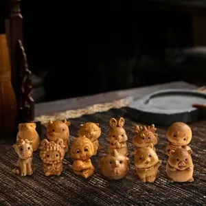 Luwecf 12 Wood Carving Animal Statues Feng Shui Chinese Animal Sculpture Chinese Craft Decorations, Home Decoration, Wedding Decoration, Retro Sculpture, Artistic Carving, Fine Carving, Plastic Decorations