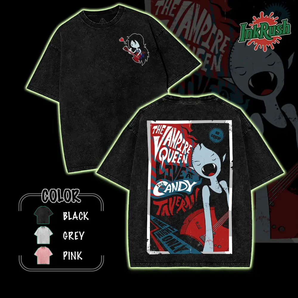 Adventure Time Marceline v2 – Washed Vintage Tee with Frost Chaos Graphic & Fit for True Cartoon Fans Cotton Menswear