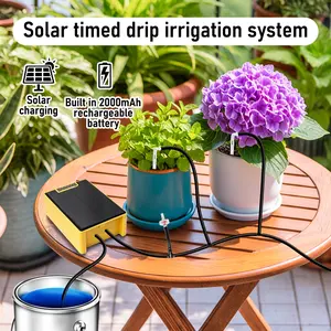 Solar Automatic Drip Irrigation System Houseplant Auto Self Watering Device Waterer for 15 Potted Plants Outdoor Indoor Garden Balcony Vacation While Away Automatic Watering Devices