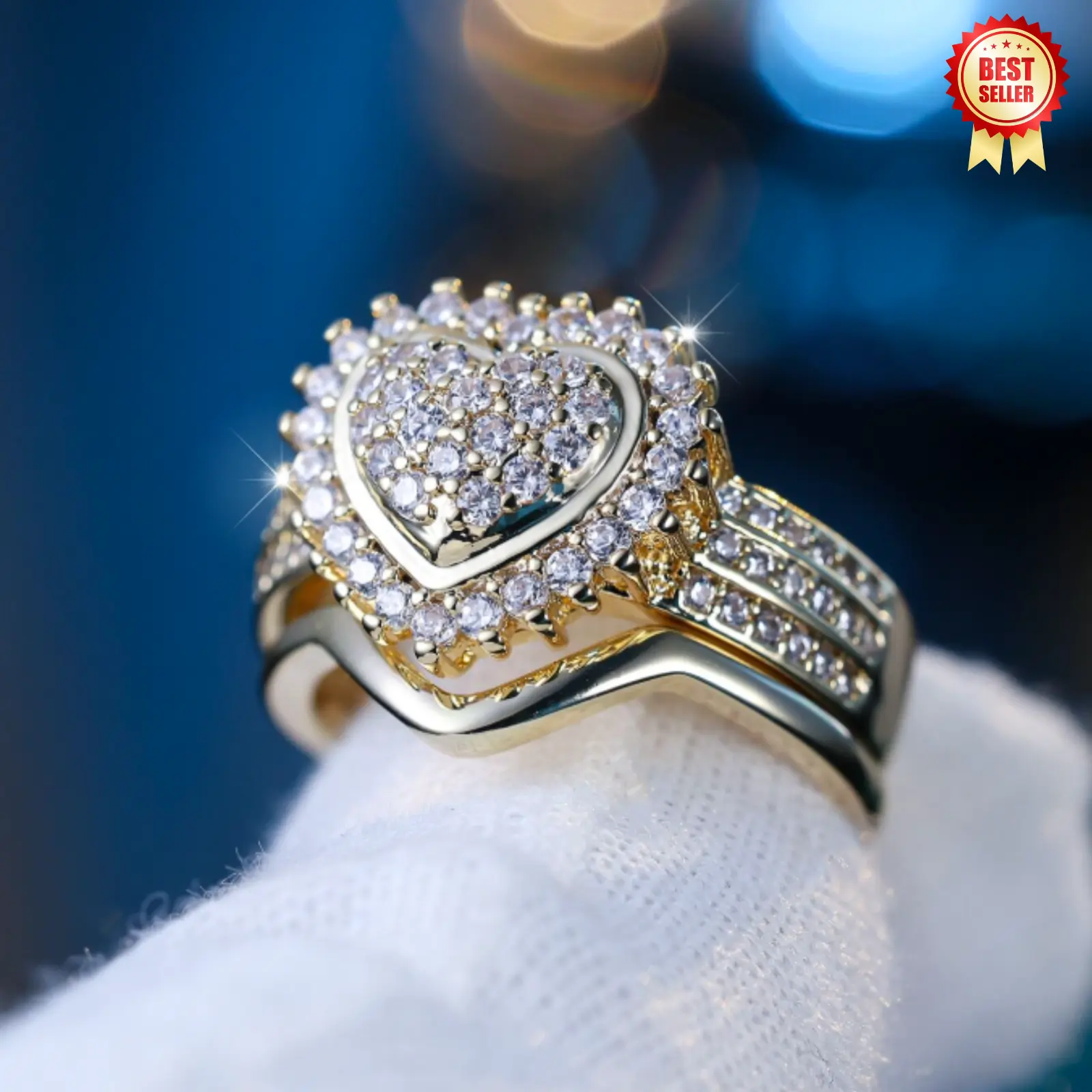 Classic ste heart shaped ring pair with Cubic Zirconia for women, wedding jewelry.party