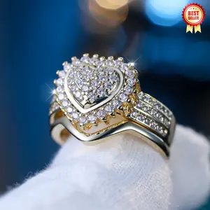 Classic style heart shaped ring pair with Cubic Zirconia for women, wedding jewelry. party