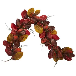 Nearly Natural 6' Autumn Magnolia Leaf with Beries Garland