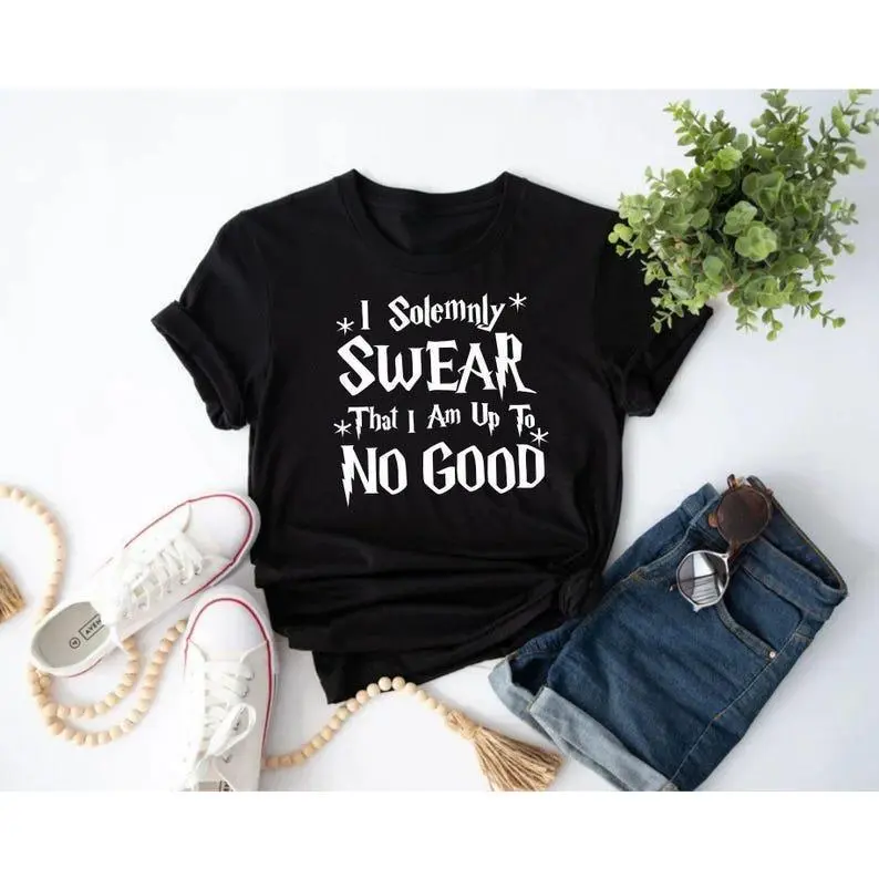 I Solemnly Swear That I Am Up To No Good T-Shirt, Harry Potter Famous Slogan Shirt, Halloween Tshirt, Christmas Birthday Gift Men Women