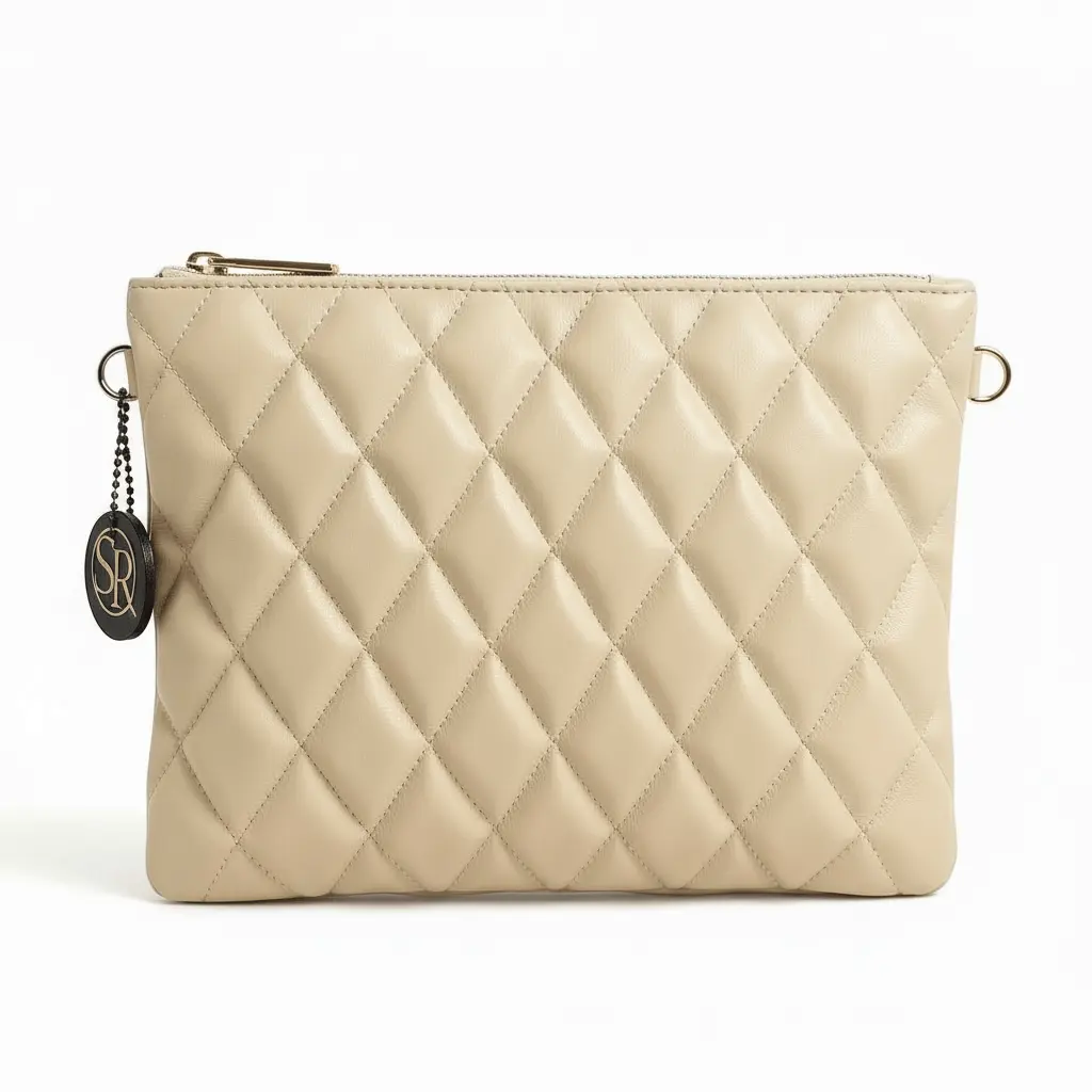 Quilted Large Clutch — Cream