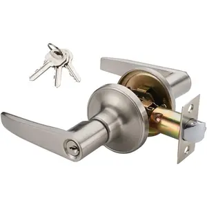 1 Pack of  Lever Keyed Entry Door Lever Handle Lock, Universal Door Knob Hardware,Nickel Brushed Color (MR802ET)