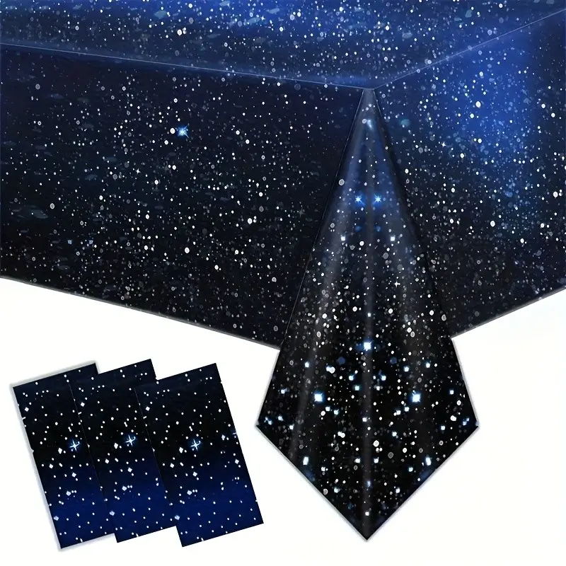 3pcs/set Space-Themed Starry Night Tablecloth Suitable for Parties - Birthday Party Decorations with Patterns, Plastic Table Cover for Space Party Decor, Indoor/Outdoor Use, Fits Round/Rectangular Tables 54x108 Inches, party decoration，party supplies