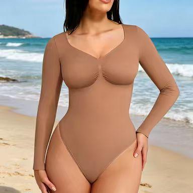 Women's Seamless Minimalist Shapewear BodysuitUnitard | Waist Cinching Belly Control with ZipperFly Easy Wear Layered Base Layer