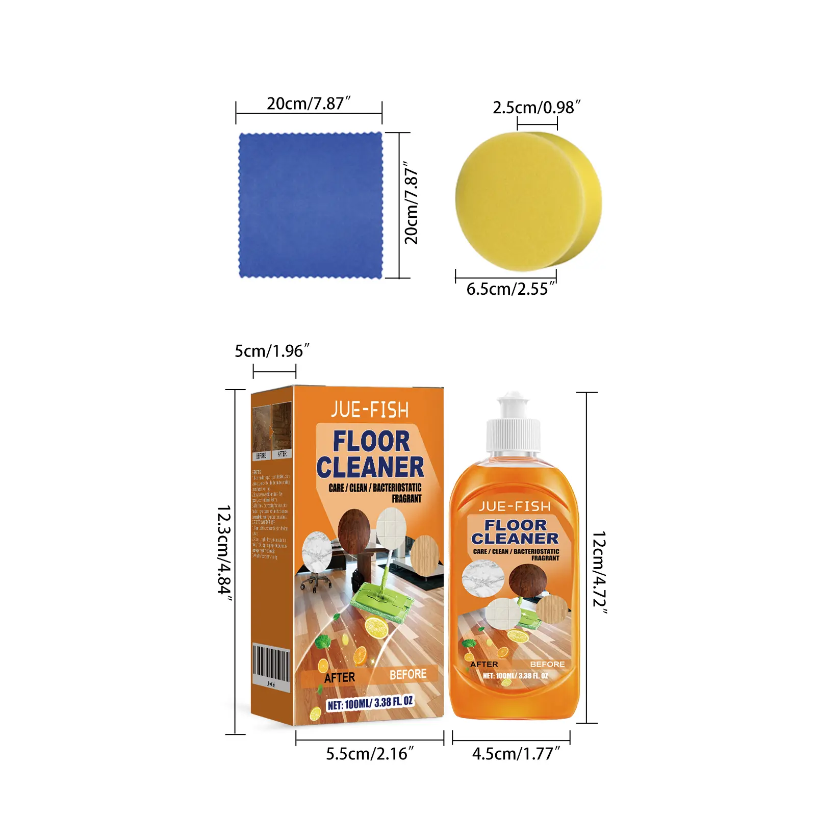 Jue Fish floor cleaner, wood floor cleaning, polishing, brightening, strong stain removal, descaling, ceramic tile cleaner