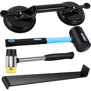 4-Piece Floor Gap Fixer Tool Set with Aluminium Suction Cup & Rubber Mallet Hammer, Fixer Tool for Laminate Floor Gap Repair(Do not use on scraped or uneven floors) (4-PIECE)