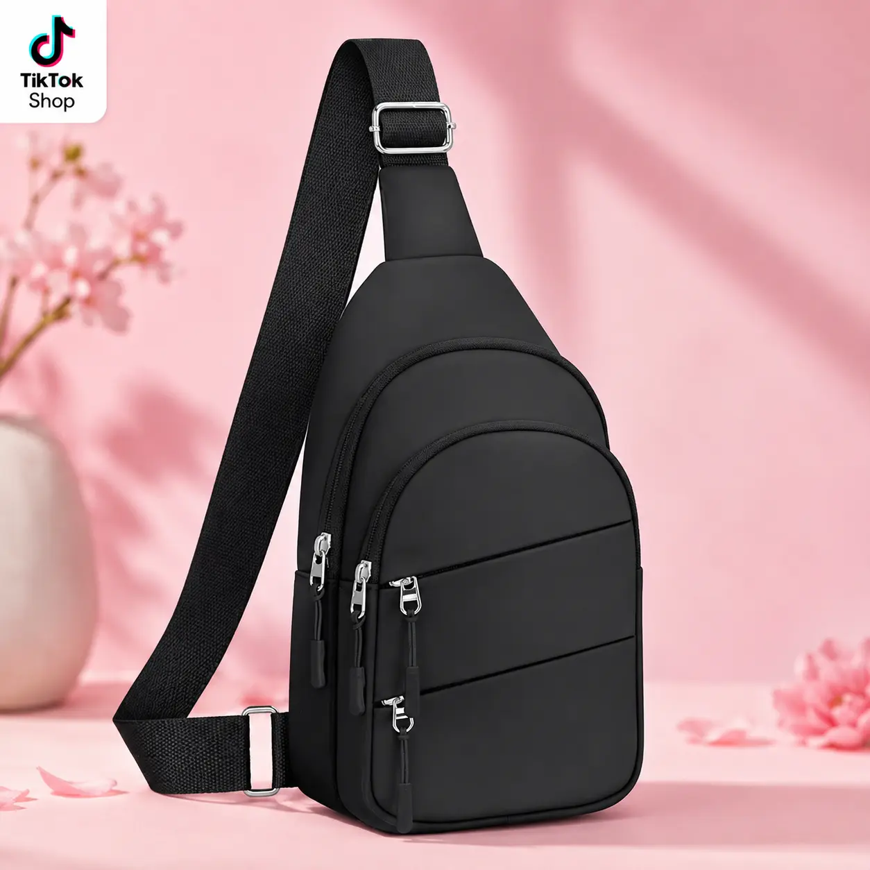 Crossbody Sling Bag for Men Women  Small Hiking Backpack, Lightweight Shoulder Bag for Outdoors, Travel & Daily Use (Black, Medium)