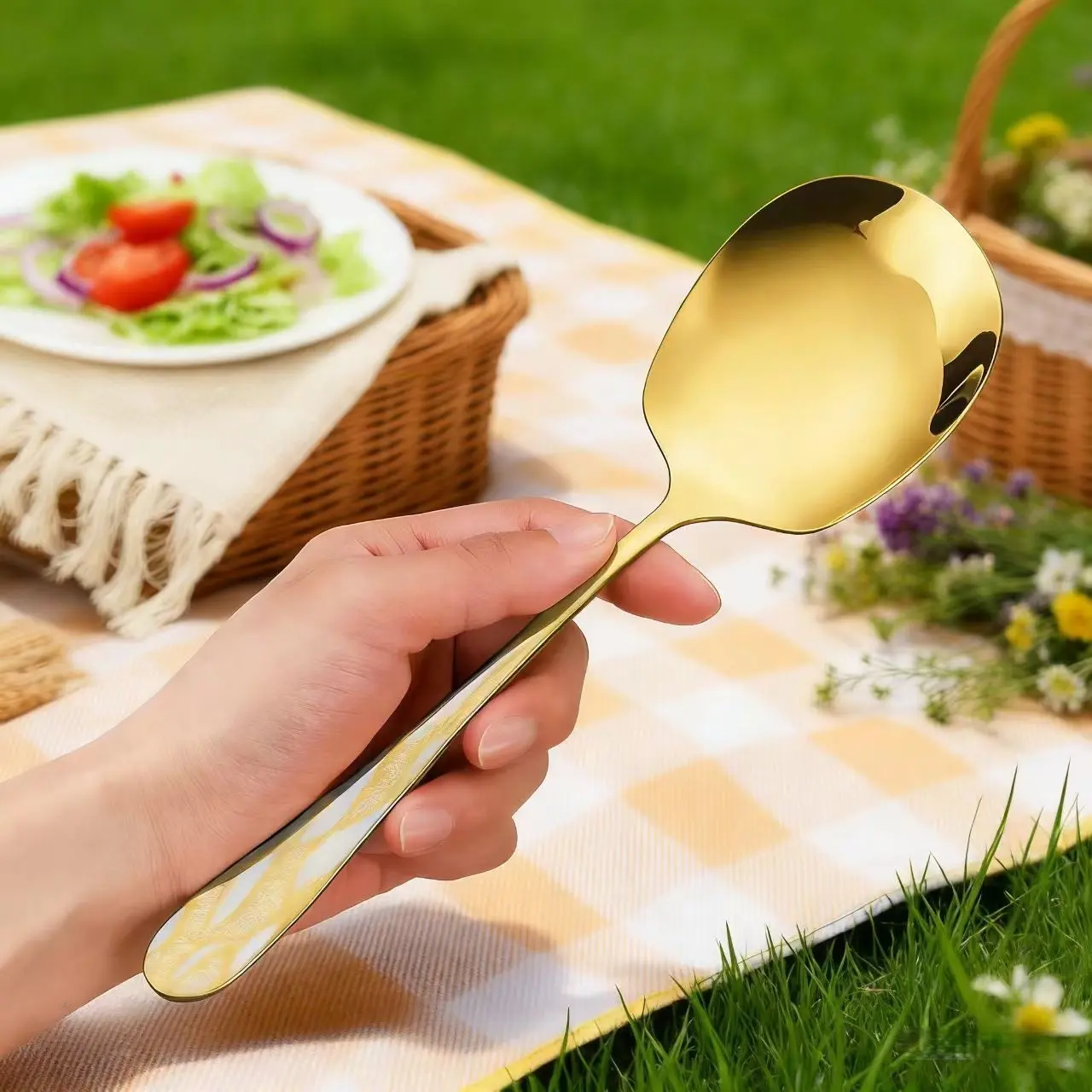 Elegant Large Stainless Steel Dinner Spoons Set, Dinnerware Utensils, Textured Handle, Durable Thick Design, Suitable for Hotels, Restaurants, Cafes, Home Use