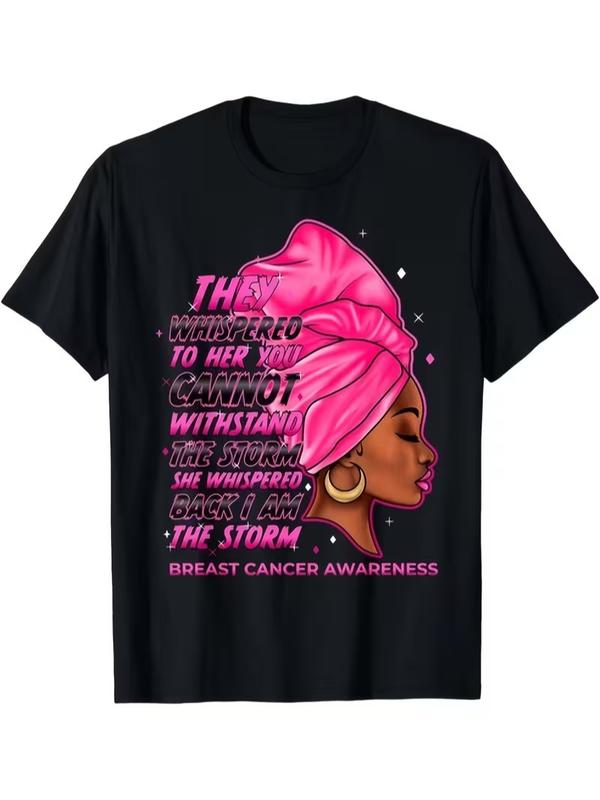 Women's Breast Cancer Warrior Pink Ribbon Round Neck Unisex T-Shirt - Short Sleeve Tops, Unisex Fit, Machine Washable, Tshirt