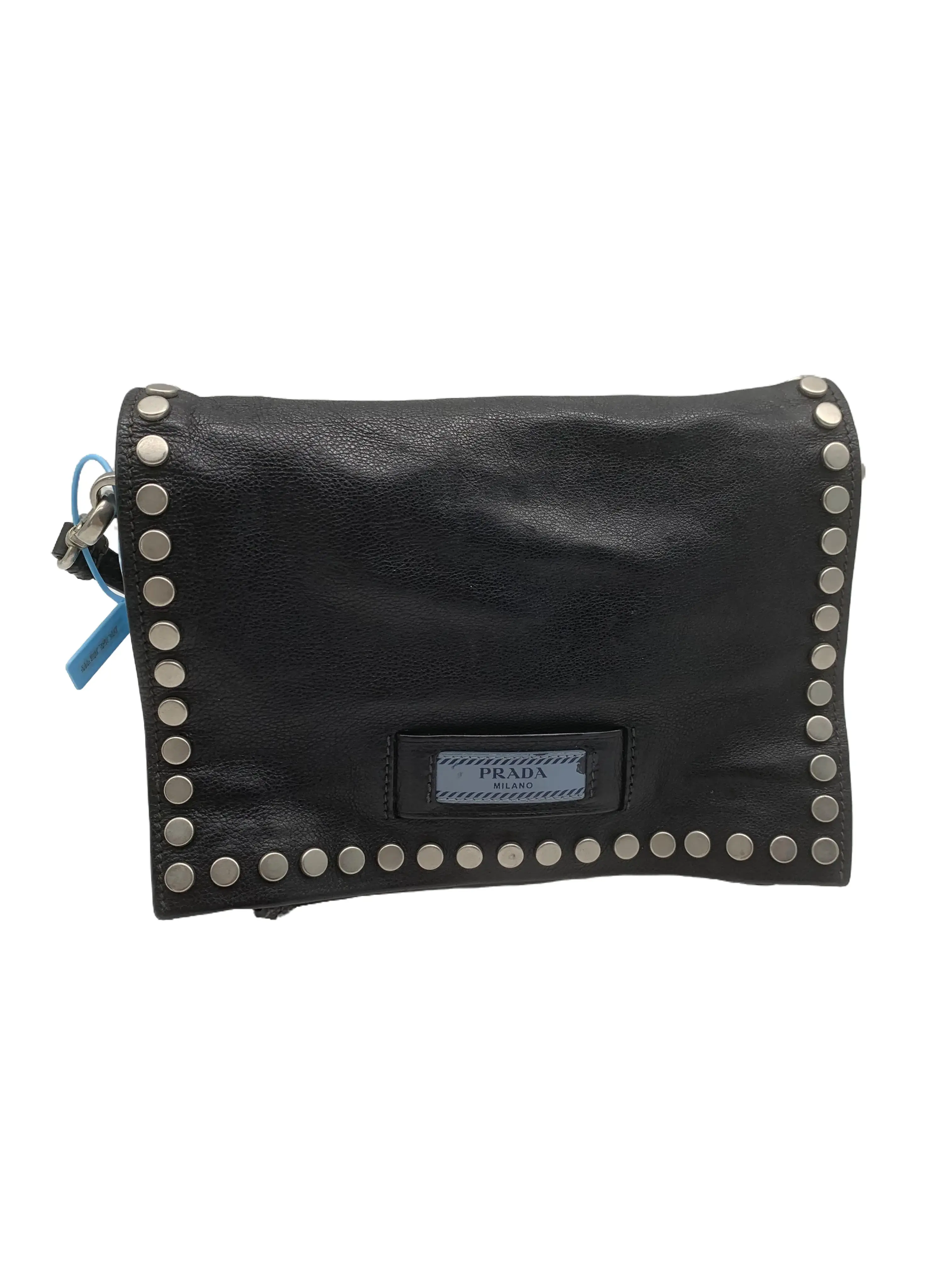 Pre-owned PRADA Vintage Black Studded Leather Crossbody Bag/WJ04127416 /7416