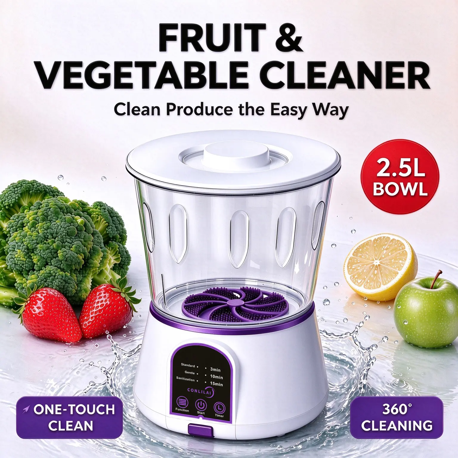 CONLILAI KLL-9A Wireless Home Appliances Cleaner - USB-Powered, Detergent-Free Physical Cleaning, 3 Modes (Veg/Fruit/Bottle), 4400mAh Rechargeable Battery, Power Bank Ready, 20W Rated, IPX7 Water Resistant, Ice Crusher, 30-Day No-Hassle Returns